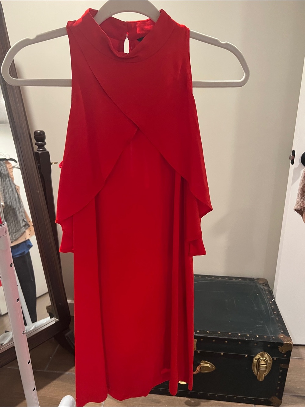 Zara Red Sleeveless Ruffle-Trim Dress